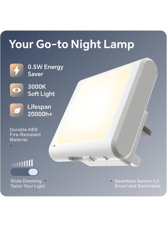 Baytion 0.5W Sensor Night Light Square, Night Lights Dimmable with Smart Light Sensor 3000K Warm Yellow Light Plug Into Wall Night Lamp for Baby Room Bathroom Kitchen Hallway Staircase(UK Plug 2 Pack) - Image 2