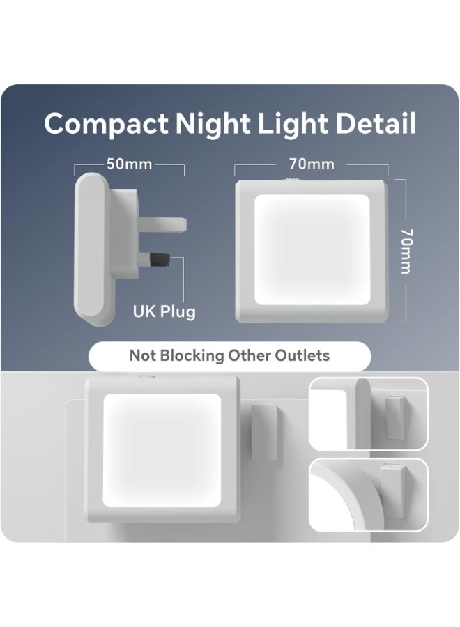 Baytion 0.5W Sensor Night Light Square, Night Lights Dimmable with Smart Light Sensor 3000K Warm Yellow Light Plug Into Wall Night Lamp for Baby Room Bathroom Kitchen Hallway Staircase(UK Plug 2 Pack) - Image 3