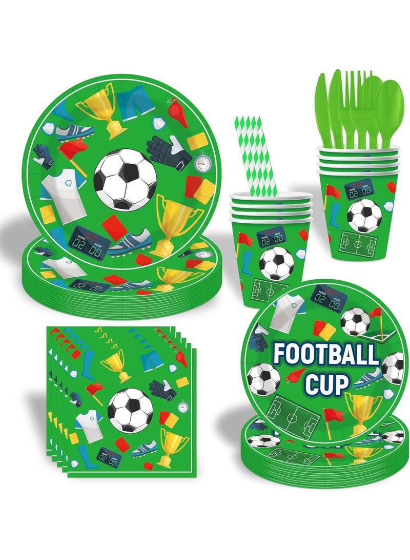 Soccer Football Party Supplies Set for 10 Guests - Plates, Cups, Napkins, Tablecloth, Cutlery, Banners - Image 4