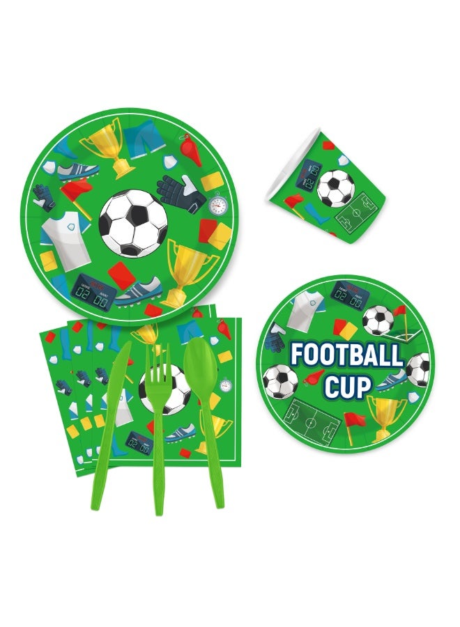 Soccer Football Party Supplies Set for 10 Guests - Plates, Cups, Napkins, Tablecloth, Cutlery, Banners - Image 3