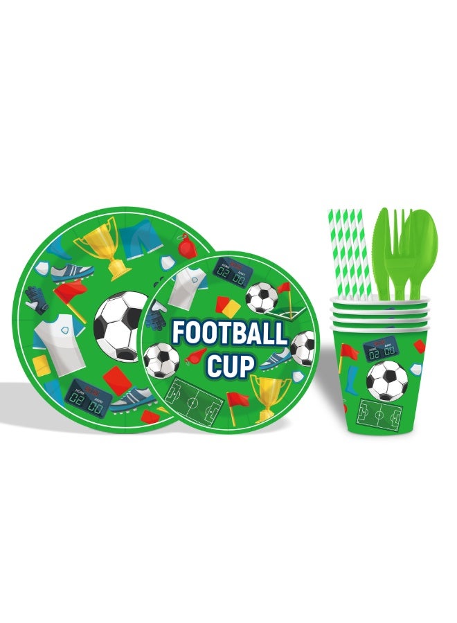 Soccer Football Party Supplies Set for 10 Guests - Plates, Cups, Napkins, Tablecloth, Cutlery, Banners - Image 2