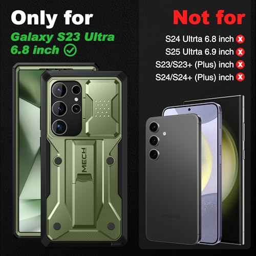 TONGATE for Samsung Galaxy S23 Ultra Case, [Built-in Slide Camera Cover & Screen Protector] [2 Front Frame] Military Grade Shockproof S23 Ultra Phone Case with Kickstand & Belt-Clip 6.8", Green - Image 2