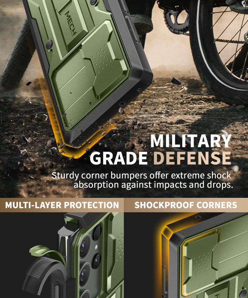 TONGATE for Samsung Galaxy S23 Ultra Case, [Built-in Slide Camera Cover & Screen Protector] [2 Front Frame] Military Grade Shockproof S23 Ultra Phone Case with Kickstand & Belt-Clip 6.8", Green - Image 4