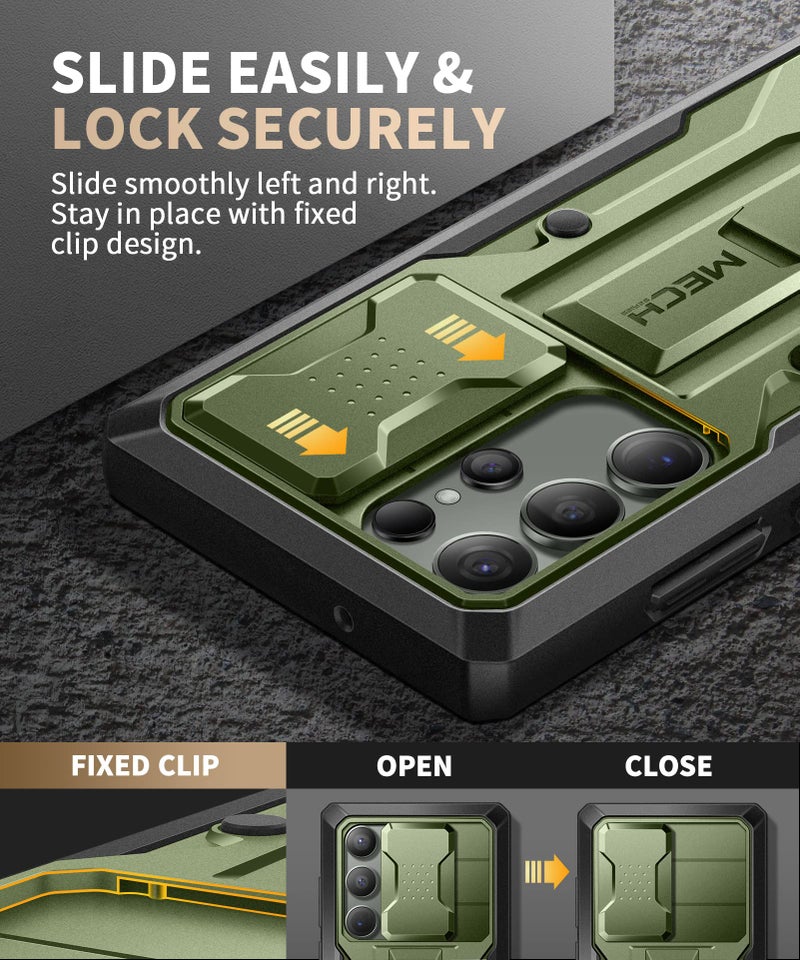 TONGATE for Samsung Galaxy S23 Ultra Case, [Built-in Slide Camera Cover & Screen Protector] [2 Front Frame] Military Grade Shockproof S23 Ultra Phone Case with Kickstand & Belt-Clip 6.8", Green - Image 3