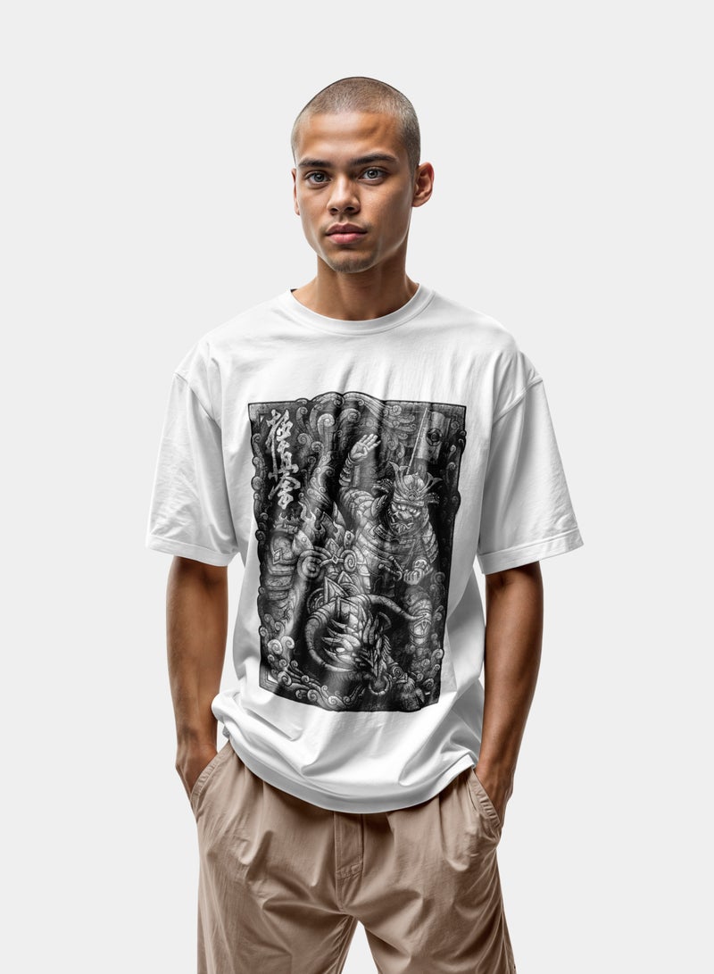 Hempelcat Power of Samurai Men's White Casual T-Shirt 100% Premium Cotton Fighting Spirit Graphic Print Martial Arts Limited Edition - Image 4