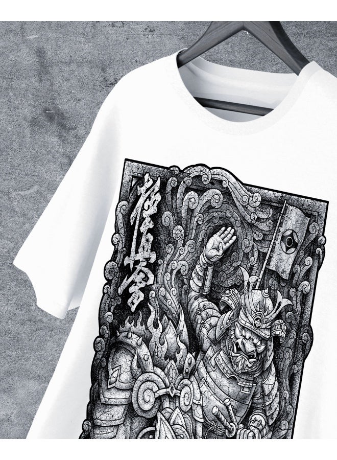 Hempelcat Power of Samurai Men's White Casual T-Shirt 100% Premium Cotton Fighting Spirit Graphic Print Martial Arts Limited Edition - Image 3