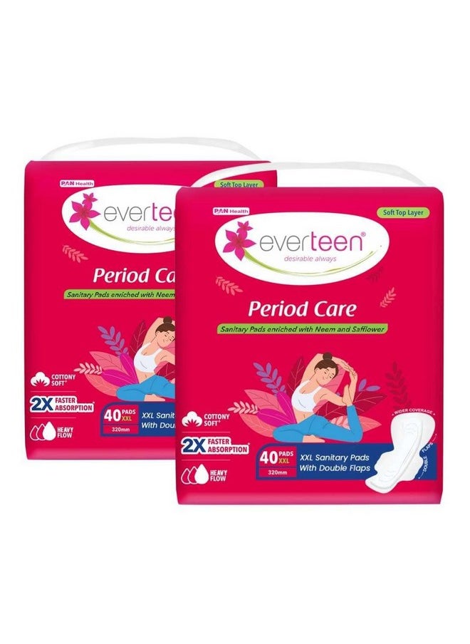 everteen Period Care Xxl Soft Neem-Safflower Sanitary Pads For Women - 80 Pads, Rash Free, Anti Tan, Skin Friendly, Double Wing Shape, Advanced Leak Protection, Xx Large, 320Mm - 2 Pack (40 Pads Each, 320Mm)  - Image 1