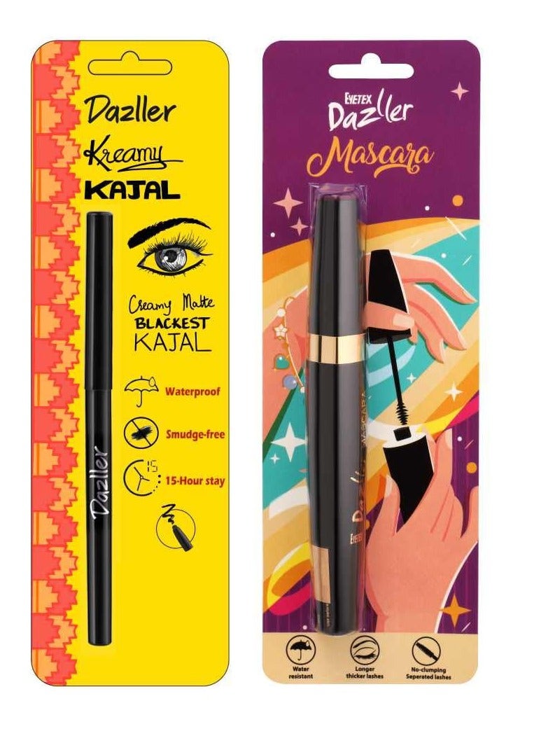 Dazller Eye Combo Mascara 12.5g Kreamy Kajal 0.35g Lightweight Smudge proof Water resistant - Image 1