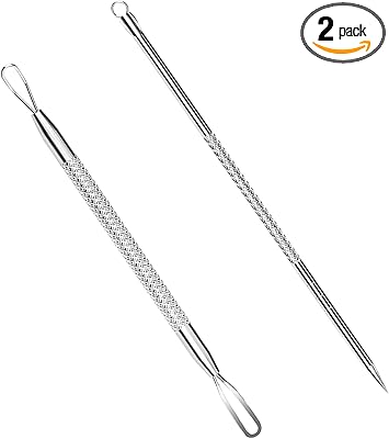 DFsucces Blackhead Remover Comedone Extractor2 PCS Pimple Popper Tool Pimple Comedone Removal 2In1 Extractor ToolStainless Steel Pimple Extractor Blackhead Removal Tool Silver