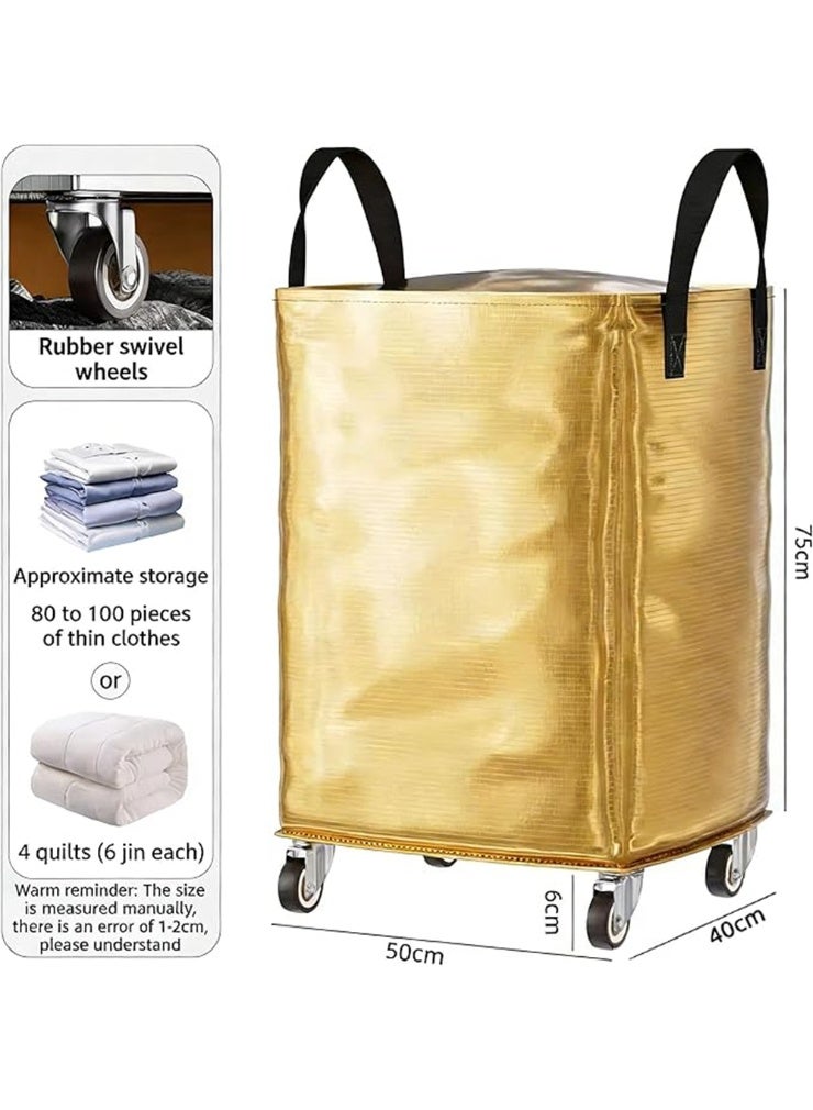 Large Moving Bag with Wheels, 140L Waterproof Clothes Storage Bags with Reinforced Handles, Heavy Duty Extra Large Storage Tote for Space Saving, Clothes & Bedding Storage Moving Bags, 50*40*75cm (Gold) - Image 1