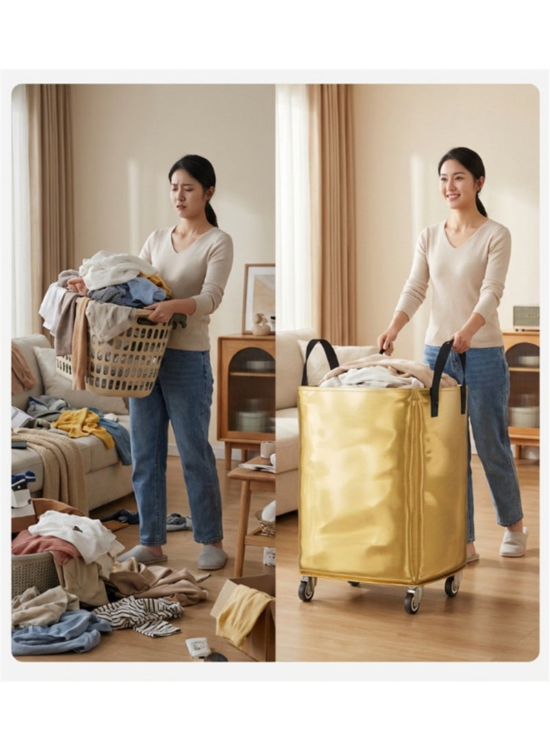 Large Moving Bag with Wheels, 140L Waterproof Clothes Storage Bags with Reinforced Handles, Heavy Duty Extra Large Storage Tote for Space Saving, Clothes & Bedding Storage Moving Bags, 50*40*75cm (Gold) - Image 3