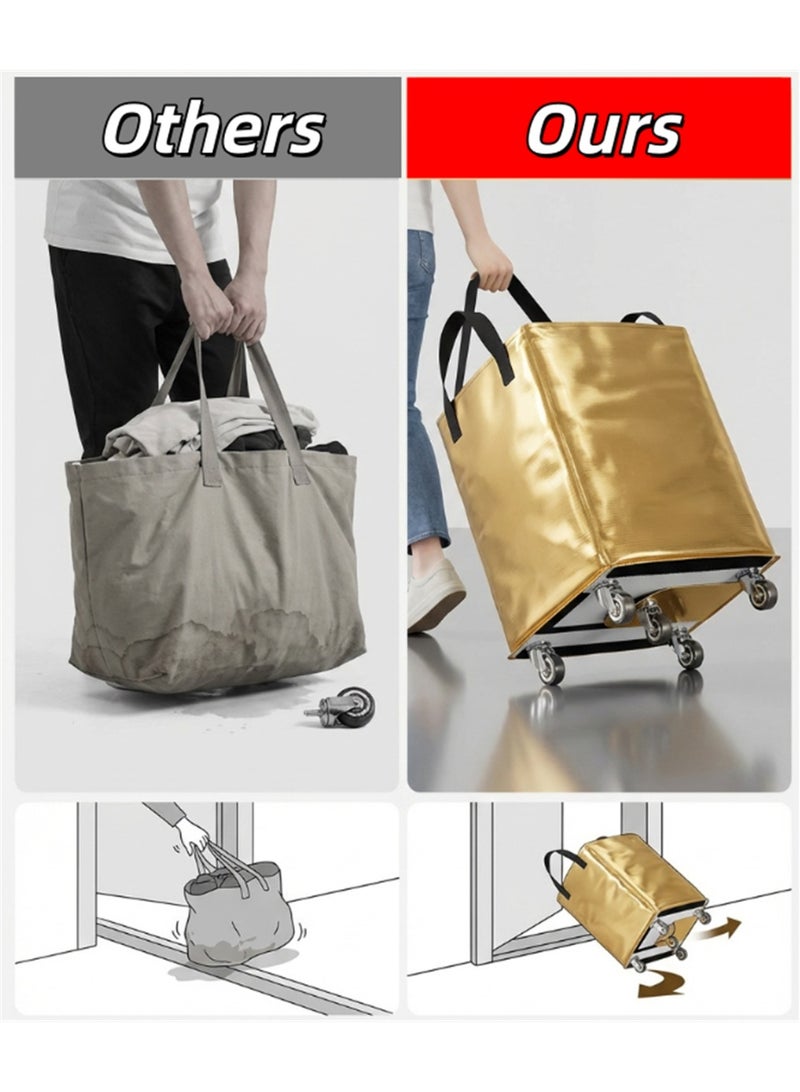 Large Moving Bag with Wheels, 140L Waterproof Clothes Storage Bags with Reinforced Handles, Heavy Duty Extra Large Storage Tote for Space Saving, Clothes & Bedding Storage Moving Bags, 50*40*75cm (Gold) - Image 4
