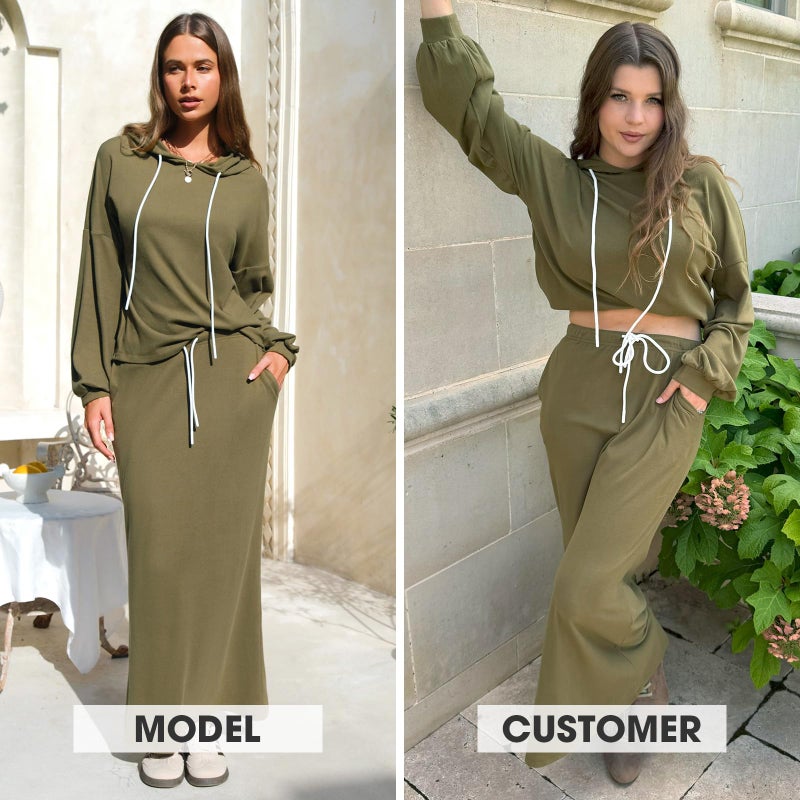 EXLURA Women 2 Piece Outfits Fall Airport Long Sleeve Hoodies Matching Long Skirt Dress Sweatsuits Lounge Sets Winter 2026 - Image 2