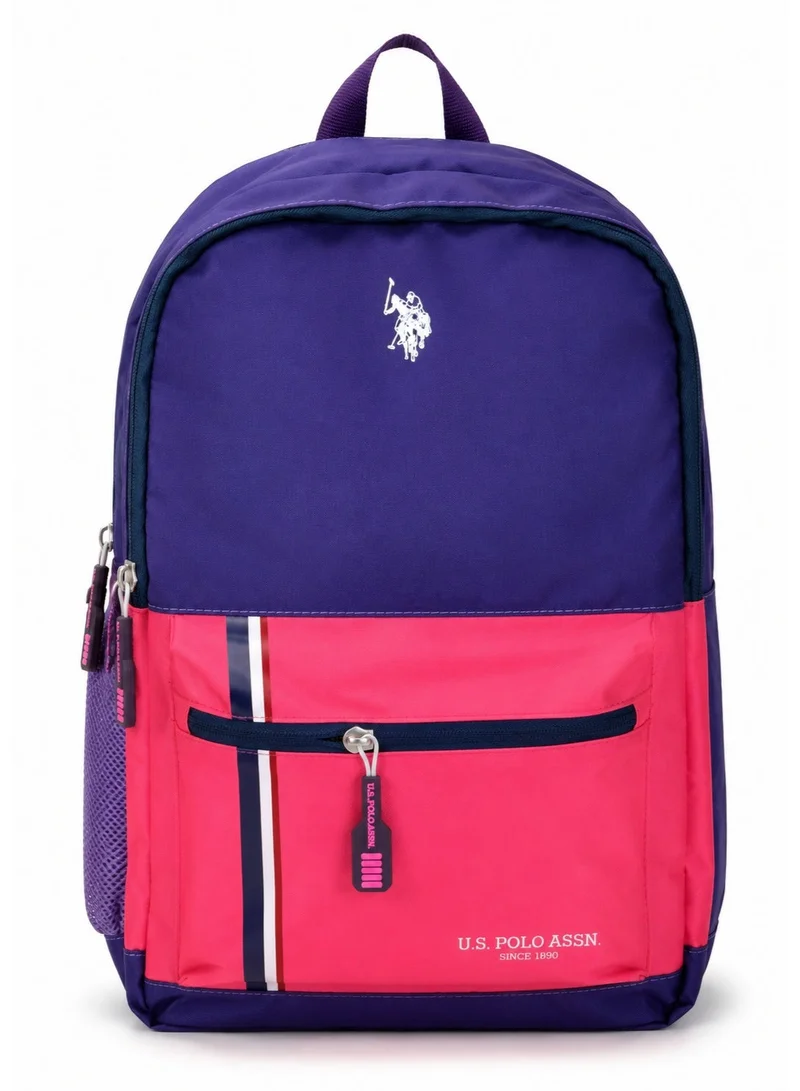 U.S. Polo Assn. U.S. Polo Assn. Classic Purple Coral Metro Stripe Backpack for School and Office MultiCompartment Bag for Campus