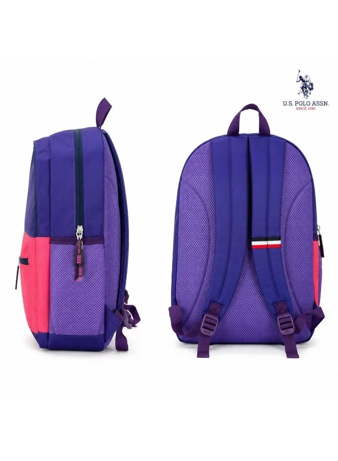 U.S. Polo Assn.  U.S. Polo Assn. Classic Purple Coral Metro Stripe Backpack for School and Office MultiCompartment Bag for Campus  | Best Price UAE