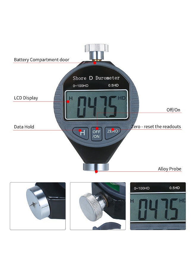 Generic - Portable 0-100HD Shore D Hardness Tester Meter Digital Durometer Scale for Rubber Tire Plastic Flooring with Large LCD Display - Image 1