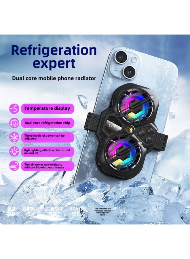 Live Mobile Phone Radiator Temperature Control Digital Display Semiconductor Refrigeration Magnetic Tablet Cooling Mobile Phone Game Auxiliary Back Clip-Color:K12 Black + T13-2 BrackeT 【Two Turbines + DigiTal Display + Three Wind Speeds + RGB LighT Can Be Turned On And Off】 - Image 2