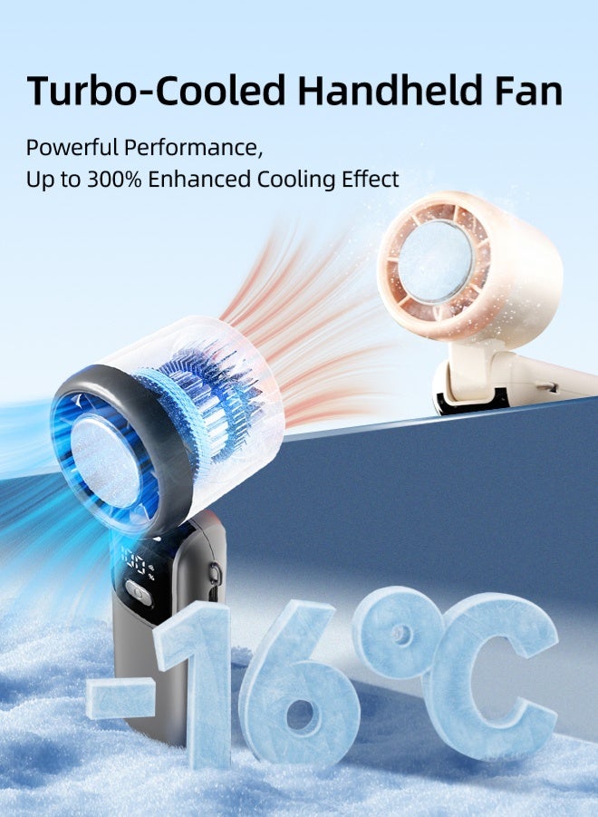 Zcheer Upgraded Turbo High-Speed Handheld Fan, Portable Ice-Cooling Neck Fan, Foldable Quiet Mini Fan with LED Digital Display 4000mAh, Stepless Speed Adjustment, 13m/s Strong Wind Speed, 14-22 Hours Runtime Powerful, USB Rechargeable Fan for Kids Women Men Home Office Indoor Outdoor Travelling (Cream White ) - Image 1