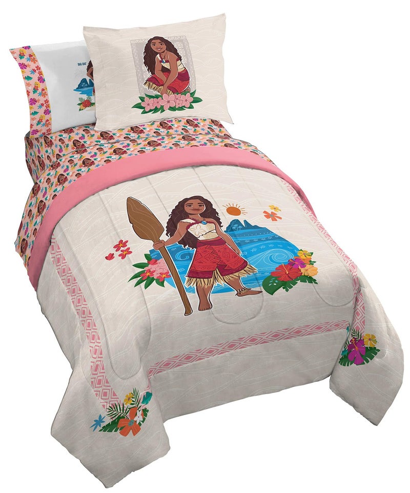 Jay Franco Disney Moana Twin Comforter Set - 5 Piece Bedding Includes Sheet Set & Pillow Covers - Super Soft Floral Cozy Bedding - Image 1