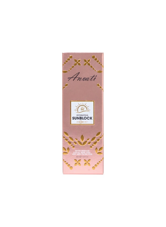 Anvati SPF 50+ Hydrating Sunblock PA++++ with Vitamin E, Broad Spectrum UVA/UVB Protection, Water Resistant, Non-Greasy Sunscreen for All Skin Types – Very High Protection, 50ml - Image 4