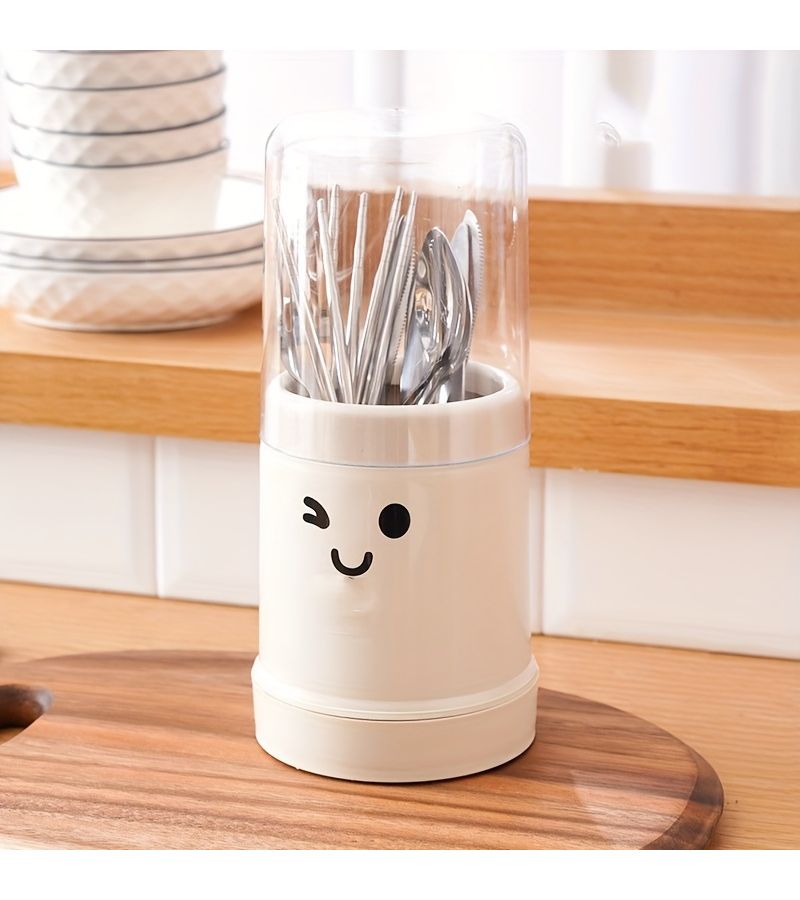Beige Color Chinese Style Chopstick And Spoon Holder Tube Space Saving Vertical Storage Box For Asian Kitchen Organization Suitable For Home Or Restaurant - Image 2