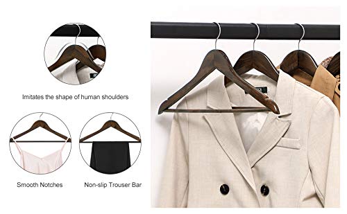 WHISKET - Lotus Premium Wooden Hangers- Vintage Style, Smooth Finish, Non-Slip Pant Bar, 360° Swivel Hook – for Closet Organization, Shirts, Coats, Jackets, and Dresses. (Walnut) [Pack of 6] - Image 4