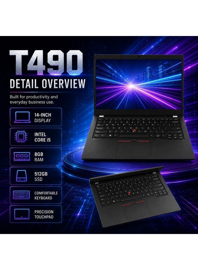 T490 Business Laptop 14 Inch Display Core i5 8GB RAM 512GB SSD Integrated Graphics With Laptop Backpack Wireless Mouse Laptop Stand - Image 3