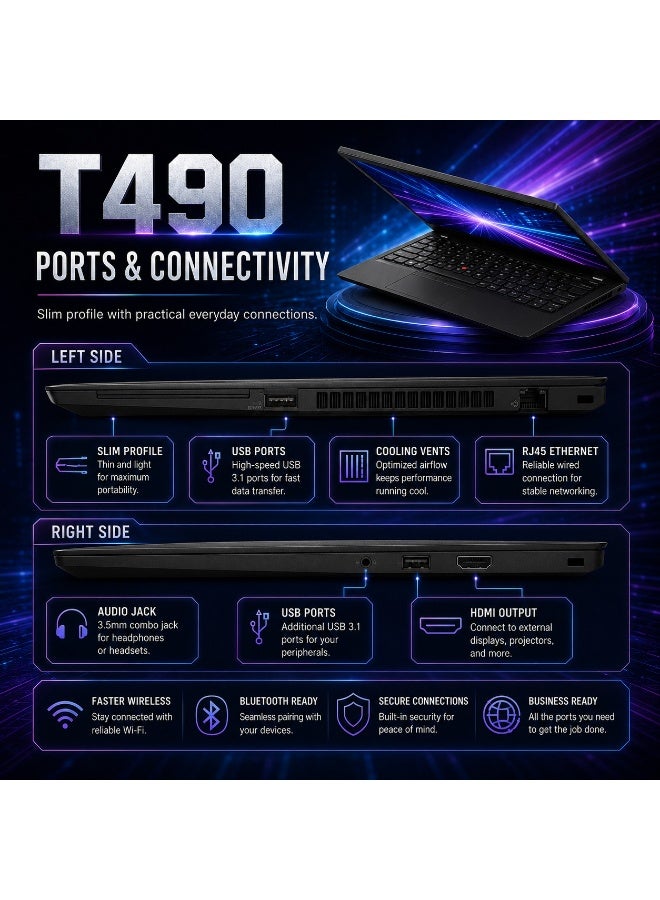 T490 Business Laptop 14 Inch Display Core i5 8GB RAM 512GB SSD Integrated Graphics With Laptop Backpack Wireless Mouse Laptop Stand - Image 4