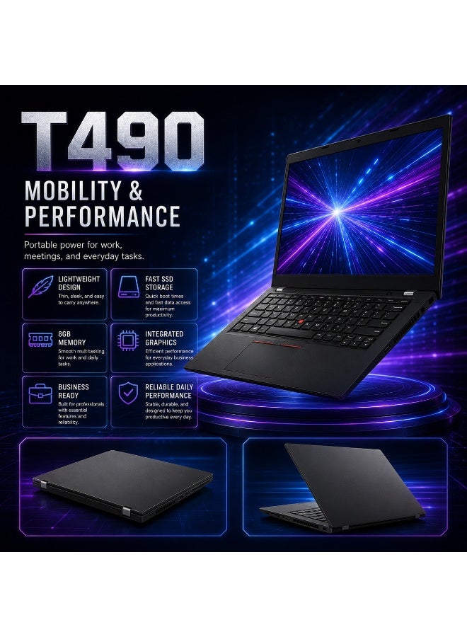 T490 Business Laptop 14 Inch Display Core i5 8GB RAM 512GB SSD Integrated Graphics With Laptop Backpack Wireless Mouse Laptop Stand - Image 2