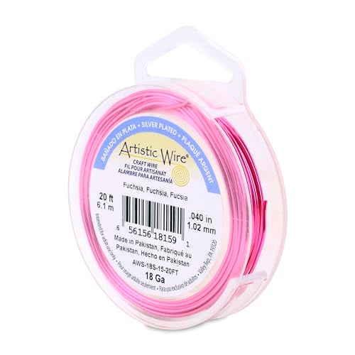 Artistic Wire, 18 Gauge Silver Plated Tarnish Resistant Colored Copper Craft Wire, Fuchsia 20 ft - Image 1