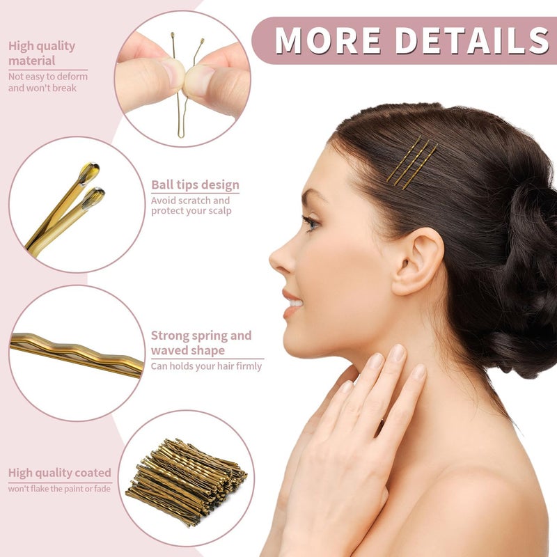 Mia Klein Bobby Pins and Hair Pins Combo Box 500PCS, Big Quantity Hair Pins Kit Black Brown Gold Bobby Pins and U Shape Brown for Styling Hair with Storage Box 2" / 2.4" / 2.6â€ for Women - Image 3