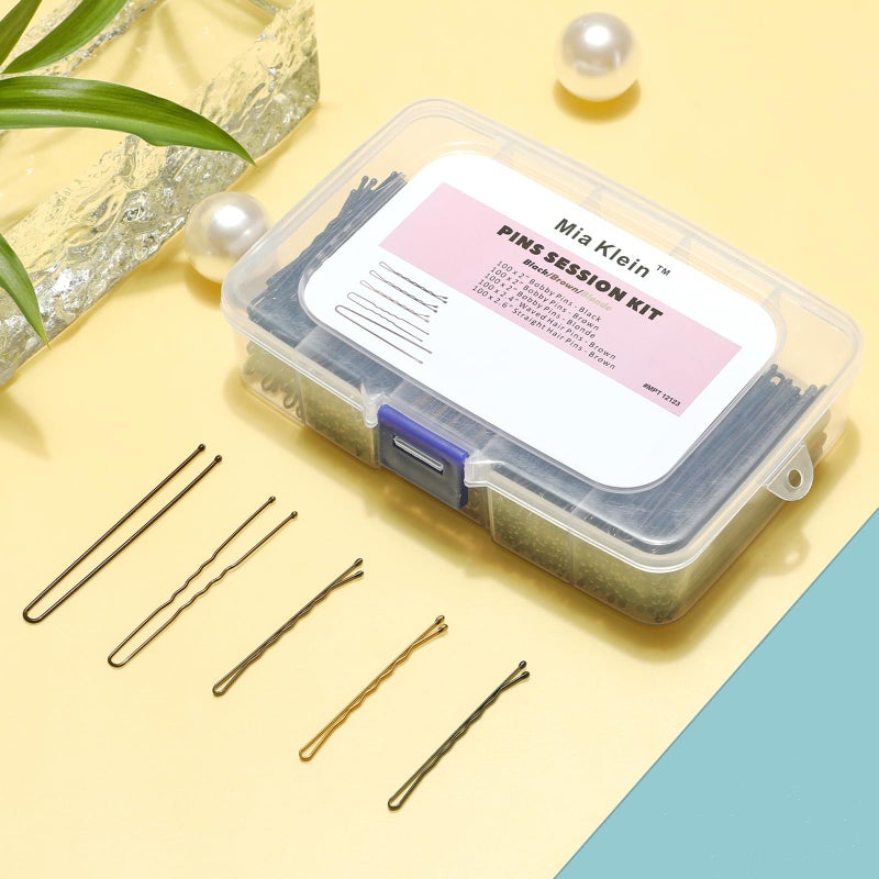 Mia Klein Bobby Pins and Hair Pins Combo Box 500PCS, Big Quantity Hair Pins Kit Black Brown Gold Bobby Pins and U Shape Brown for Styling Hair with Storage Box 2" / 2.4" / 2.6â€ for Women - Image 4