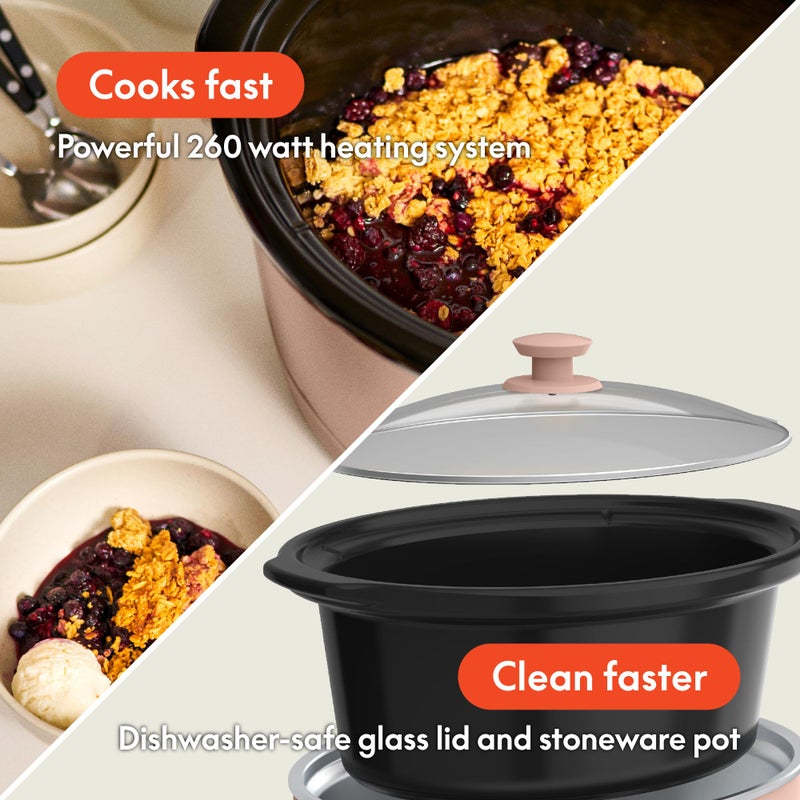 bella 6.0 Qt Manual Slow Cooker, Ceramic Nonstick Coating, 3 Temperature Settings, Dishwasher Safe Stoneware Pot and Tempered Glass Lid, Cool Touch Handles & Tangle Free Cord Wrap, Blossom - Image 3