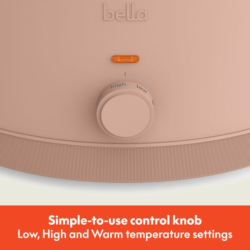 bella 6.0 Qt Manual Slow Cooker, Ceramic Nonstick Coating, 3 Temperature Settings, Dishwasher Safe Stoneware Pot and Tempered Glass Lid, Cool Touch Handles & Tangle Free Cord Wrap, Blossom - Image 2