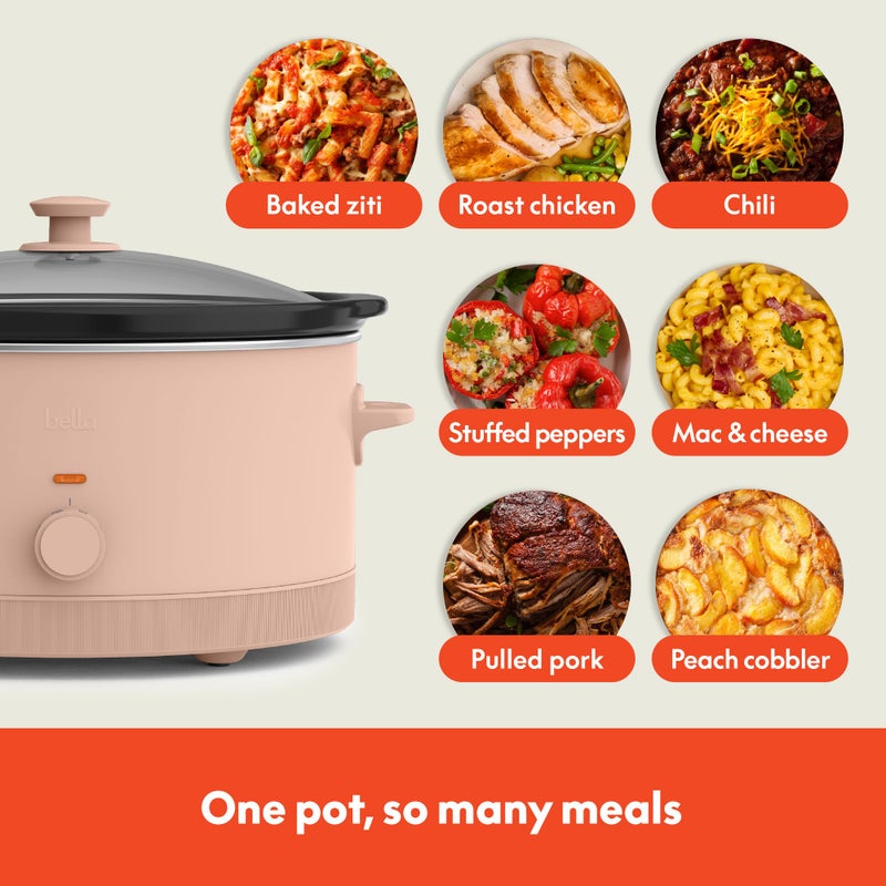 bella 6.0 Qt Manual Slow Cooker, Ceramic Nonstick Coating, 3 Temperature Settings, Dishwasher Safe Stoneware Pot and Tempered Glass Lid, Cool Touch Handles & Tangle Free Cord Wrap, Blossom - Image 4