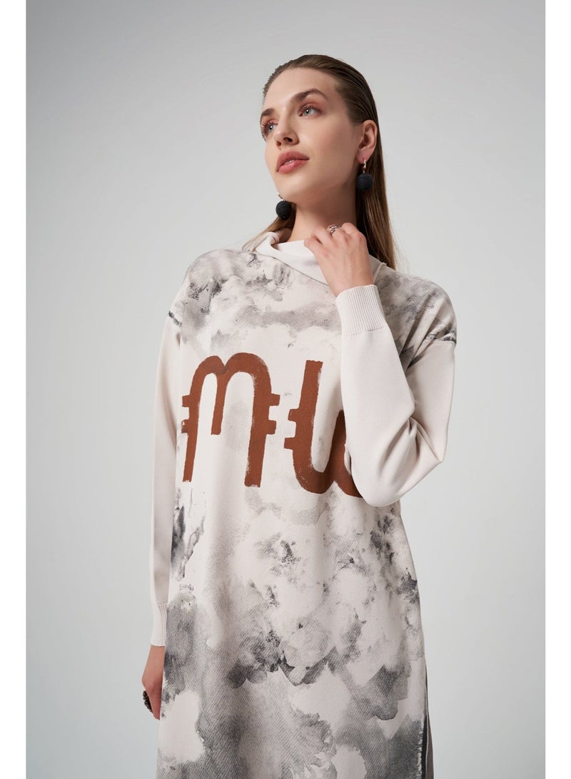MissWhence AE Stain Style print Patterned  Knitwear Tunic - Ecru - Image 2