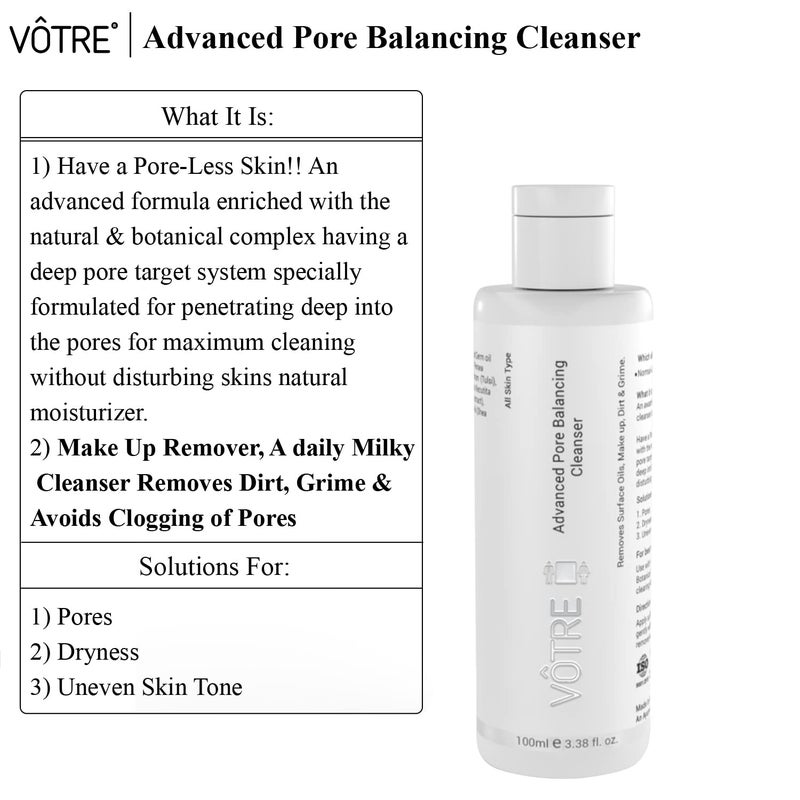 Votre Votre Natural Advanced Pore Balancing Cleansor for Uneven Skin Tone Make Up Remover Vegan Certified 100 ml - Image 2