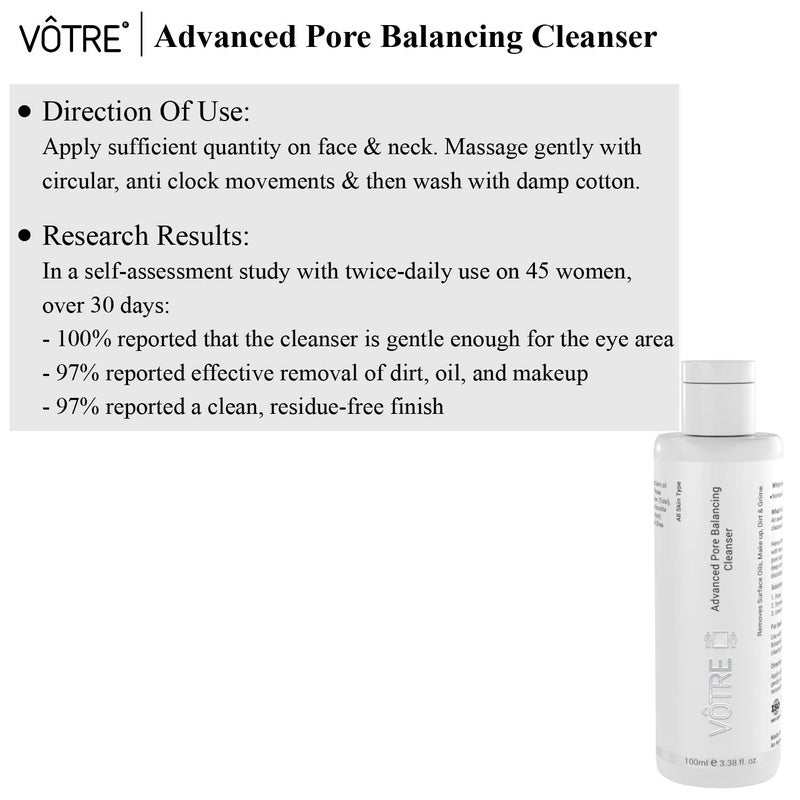 Votre Votre Natural Advanced Pore Balancing Cleansor for Uneven Skin Tone Make Up Remover Vegan Certified 100 ml - Image 4