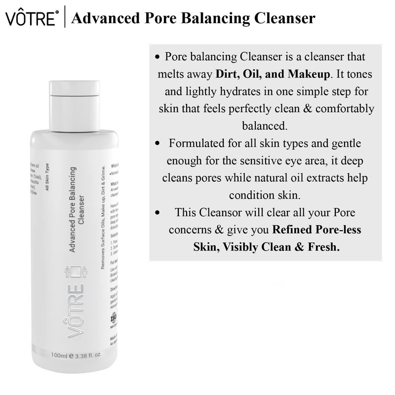 Votre Votre Natural Advanced Pore Balancing Cleansor for Uneven Skin Tone Make Up Remover Vegan Certified 100 ml - Image 3