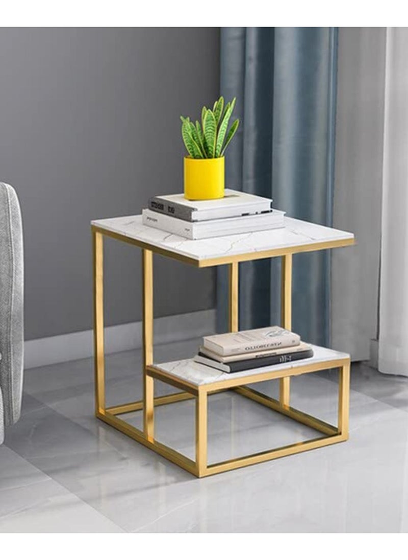 DubaiGallery Metal bedside coffee table Square end side table desk nordic marble glass home sofa tables light luxury living room side table  - Image 2