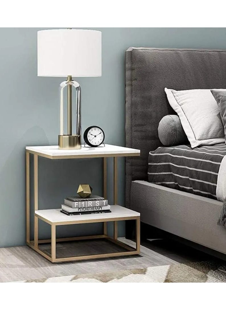 DubaiGallery Metal bedside coffee table Square end side table desk nordic marble glass home sofa tables light luxury living room side table  - Image 4