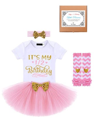 half year birthday dress Girl's Half Birthday Beauty Outfit Short Sleeve / 9m Onepiece