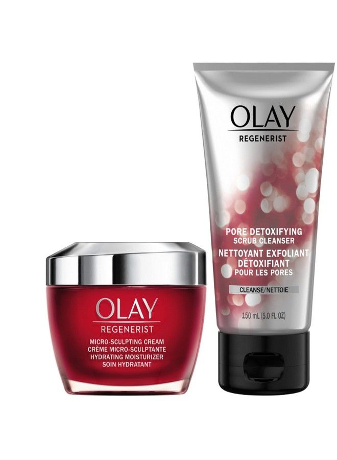 Olay Face Wash By Olay Regenerist Advanced Antiaging Pore Scrub Cleanser (5.0 Oz) And Microsculpting Face Moisturizer Cream (1.7 Oz) Skin Care Duo Pack Total 6.7 Ounces Packaging May Vary - Image 3