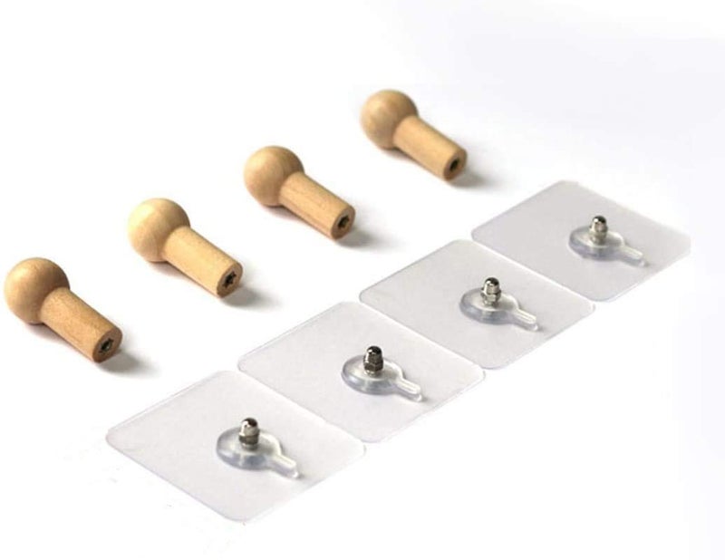 ZOMOZA Self Adhesive Wooden Hooks Hat Hooks Wall Mounted Hat Hanger Wall Rack Coat Hanging Wooden Bathroom Hooks Stick On Door Closet Cabinet Wardrobe Entryway Waterproof Oil Proof - Pack of 4 - Image 1