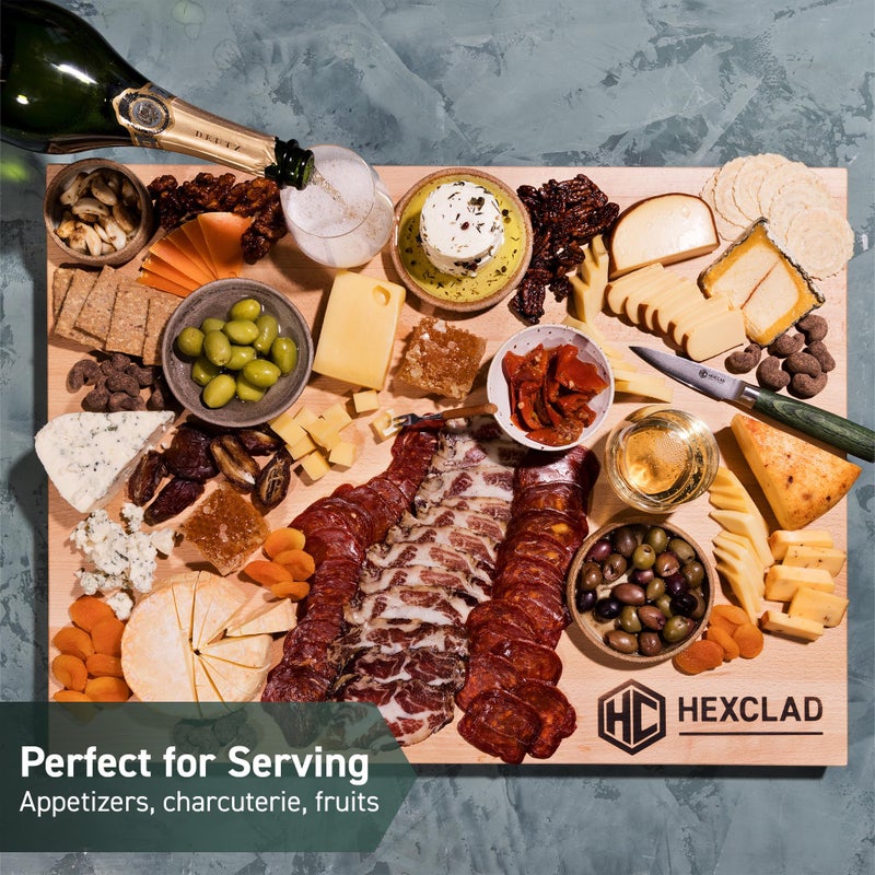 HexClad Extra Large Beechwood Cutting Board, Reversible, Hardwood, Great for Chopping, Cutting, or Serving Charcuterie, 24 x 18 Inches - Image 5
