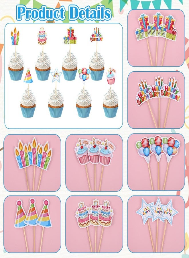 DOPENSPI 24 Pcs Happy Birthday Cupcake Toppers, 8 Styles Birthday Cupcake Toppers Colorful Cake Topper Decorations for Party Dessert Food Picks Supplies - Image 5