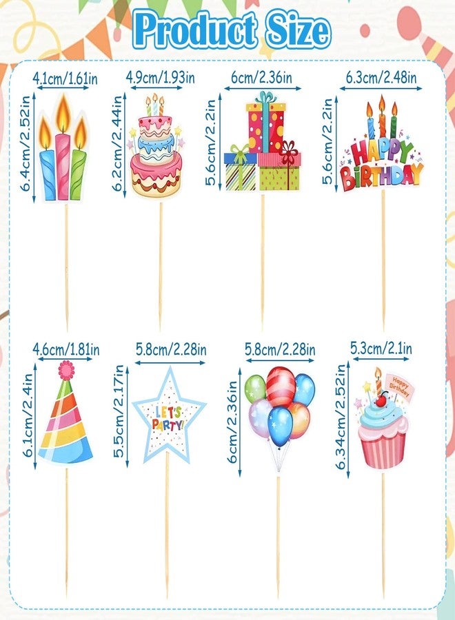 DOPENSPI 24 Pcs Happy Birthday Cupcake Toppers, 8 Styles Birthday Cupcake Toppers Colorful Cake Topper Decorations for Party Dessert Food Picks Supplies - Image 4