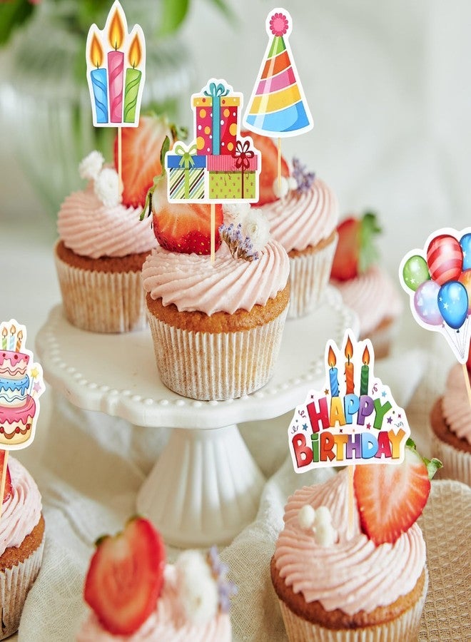 DOPENSPI 24 Pcs Happy Birthday Cupcake Toppers, 8 Styles Birthday Cupcake Toppers Colorful Cake Topper Decorations for Party Dessert Food Picks Supplies - Image 3