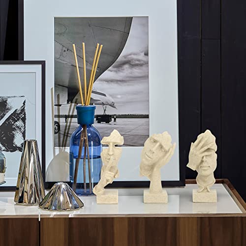 prosfalt 3 Pcs Thinker Statue, Silence is Gold Abstract Art Figurine, No Hear No See No Speak Modern Home Resin Sculptures Decorative Objects Decor for Home Office Bookshelf Desktop(Sandstone) - Image 3