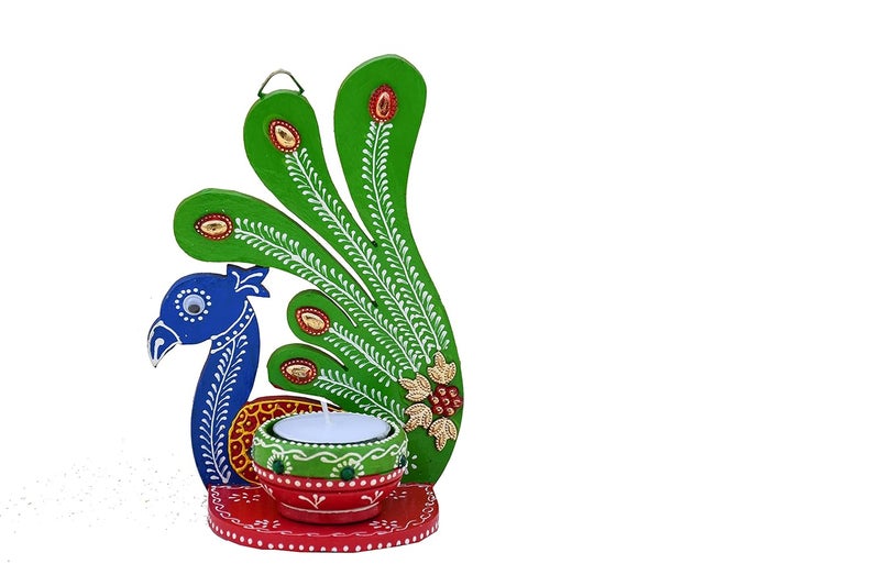 Saugat Traders Candle Set for Diwali Home Decoration - Peacock Design Tea Light Candle Holder Candle - Door Hanging-Wall Hanging-Deepawali Gift for Corporate Clients, Family & Friends - Image 4